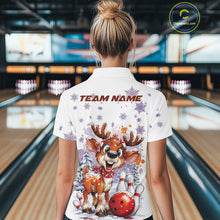 Load image into Gallery viewer, Custom Cute Funny Reindeer Christmas Bowling Women Polo Shirts, Xmas Team Bowling Shirt IPHW10112