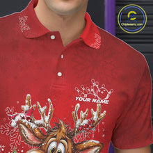Load image into Gallery viewer, Custom Cute Funny Reindeer Christmas Bowling Men Polo Shirts, Xmas Team Bowling Outfit IPHW10115