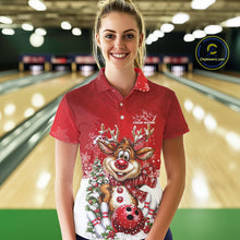 Load image into Gallery viewer, Custom Cute Funny Reindeer Christmas Bowling Women Polo Shirts, Xmas Team Bowling Outfit IPHW10115