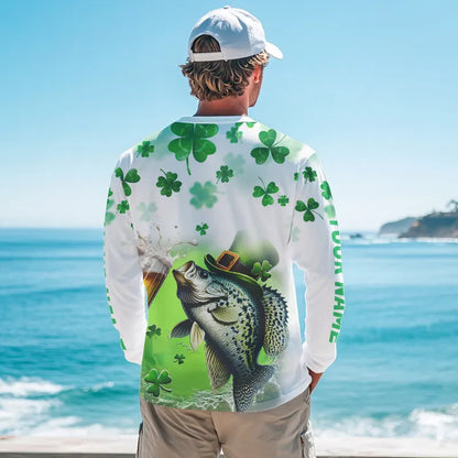 Custom St Patrick's Day Shamprock Crappie Long Sleeve Tournament Fishing Shirts IPHW8388