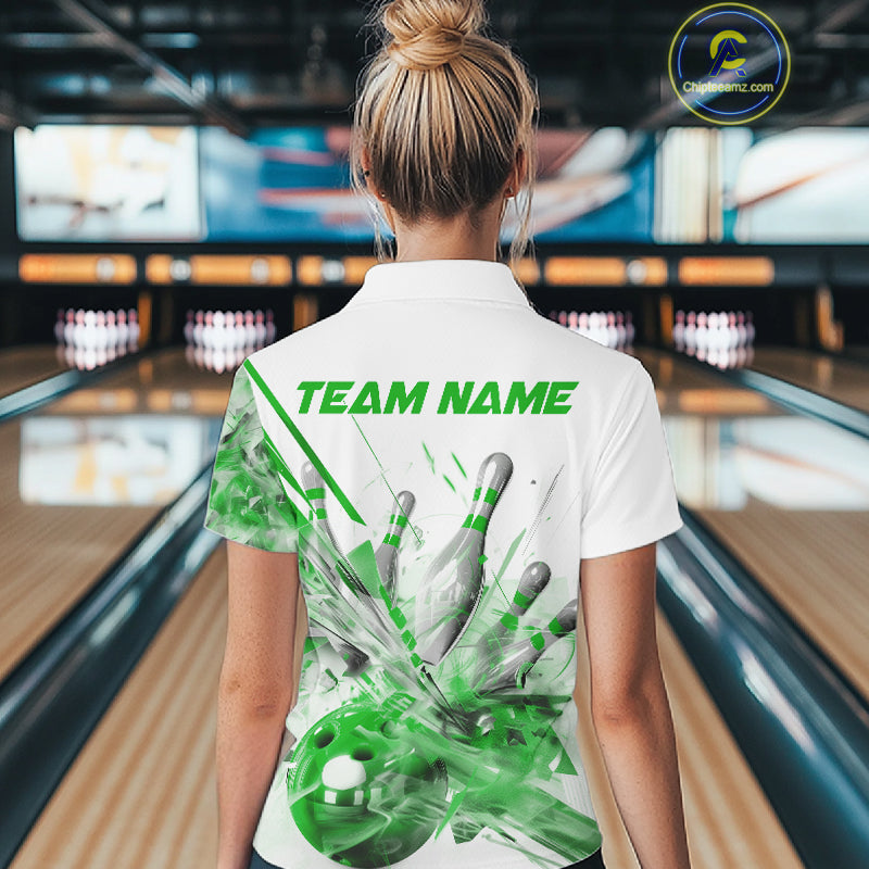Custom Black And Green Women Bowling Team Shirts, Bowling League Shirt Bowlers Outfit IPHW10783