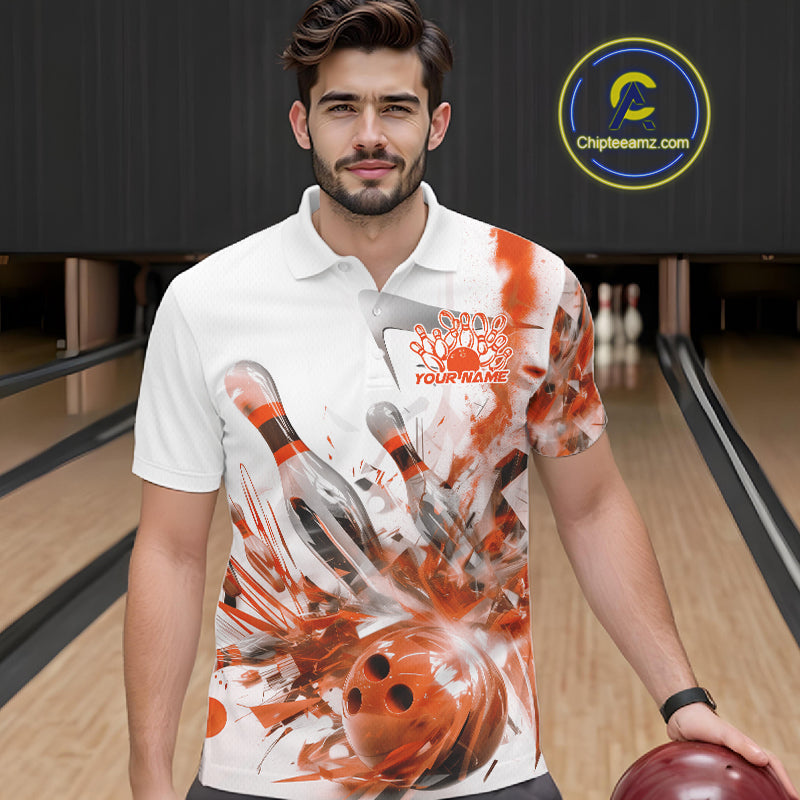 Custom Black And Orange Men Bowling Team Shirts, Bowling League Shirt Bowlers Outfit IPHW10785