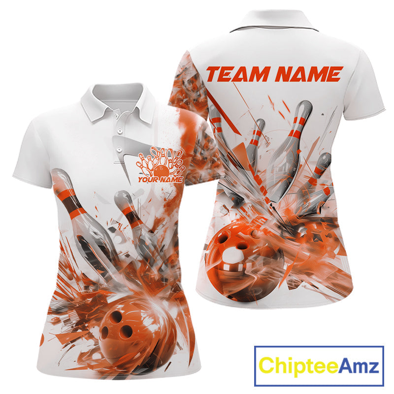 Custom Black And Orange Women Bowling Team Shirts, Bowling League Shirt Bowlers Outfit IPHW10785