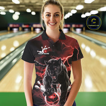 Load image into Gallery viewer, Red Thunder Lightning Custom Panther Women Bowling Polo Shirts, Panther Bowling Jerseys IPHW10790