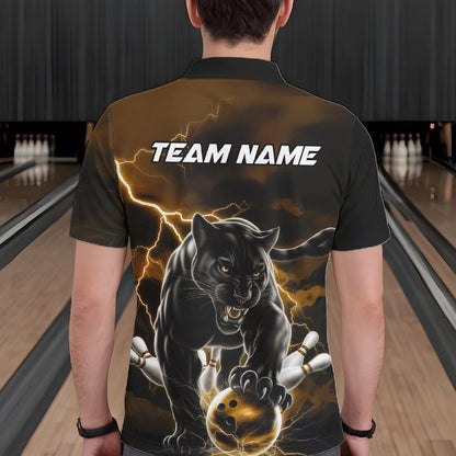 Yellow Thunder Lightning Custom Panther Men Bowling Polo Shirts, Panther Bowling Jerseys IPHW10792