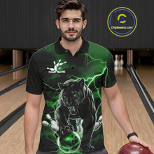 Load image into Gallery viewer, Green Thunder Lightning Custom Panther Men Bowling Polo Shirts, Panther Bowling Jerseys IPHW10793