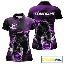 Load image into Gallery viewer, Purple Thunder Lightning Custom Panther Women Bowling Polo Shirts, Panther Bowling Jerseys IPHW10795