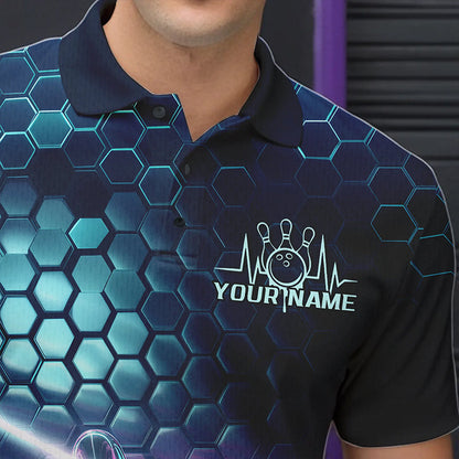 Custom Blue And Purple Holographic Bowling Team Polo Shirts For Men, Bowlers Outfit IPHW8901