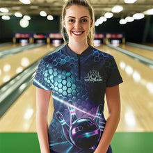 Load image into Gallery viewer, Custom Blue And Purple Holographic Bowling Team Quarter-Zip Shirt For Women, Bowlers Outfit IPHW8901