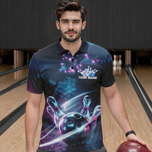 Load image into Gallery viewer, Custom Hexagon Holographic Bowling Team Men Polo Shirts, Galaxy Bowling League Shirt IPHW8903