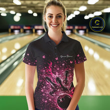 Load image into Gallery viewer, Custom Pink Elegant Butterfly Bowling Women Polo Shirt, Flame Bowlers Jersey IPHW11014