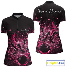 Load image into Gallery viewer, Custom Pink Elegant Butterfly Bowling Women Quarter-Zip Shirt, Flame Bowlers Jersey IPHW11014