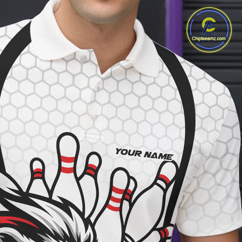 Custom Red Lion Bowling Men Polo Shirt, Lion Bowling Team League Shirt IPHW10124