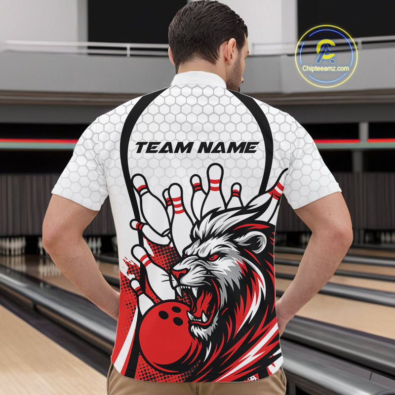 Custom Red Lion Bowling Men Quarter-Zip Shirt, Lion Bowling Team League Shirt IPHW10124