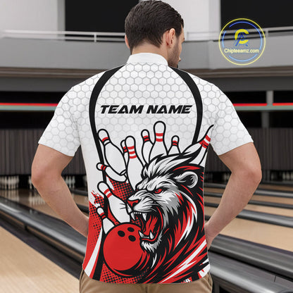 Custom Red Lion Bowling Men Quarter-Zip Shirt, Lion Bowling Team League Shirt IPHW10124