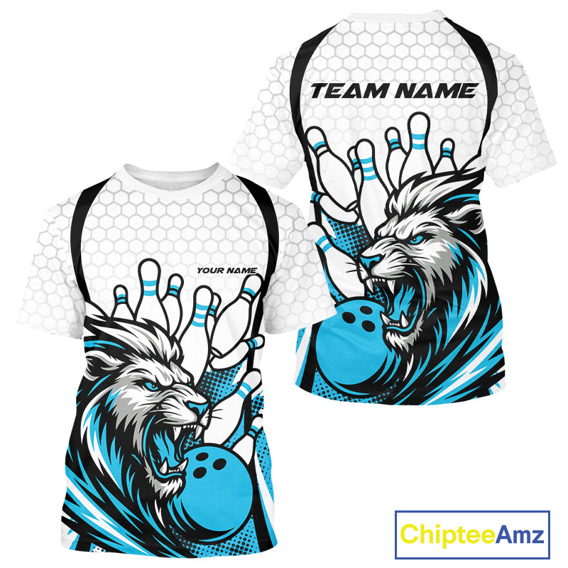 Custom Blue Lion Bowling Men T-Shirts, Lion Bowling Team League IPHW10125