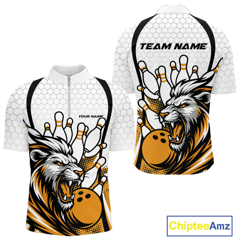 Custom Yellow Lion Bowling Men Quarter-Zip Shirt, Lion Bowling Team League Shirt IPHW10126