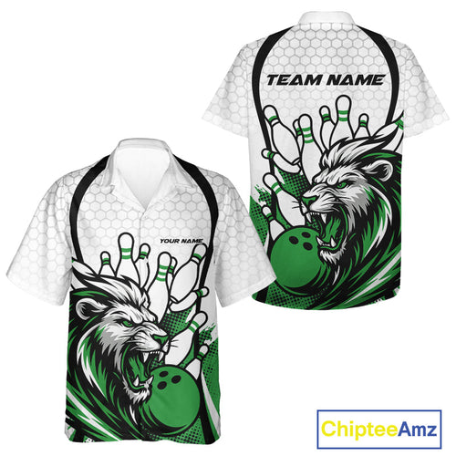 Custom Green Lion Bowling Men And Women Hawaiian Shirt, Lion Bowling Team League Shirt IPHW10127