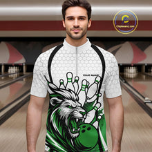 Load image into Gallery viewer, Custom Green Lion Bowling Men Quarter-Zip Shirt, Lion Bowling Team League Shirt IPHW10127
