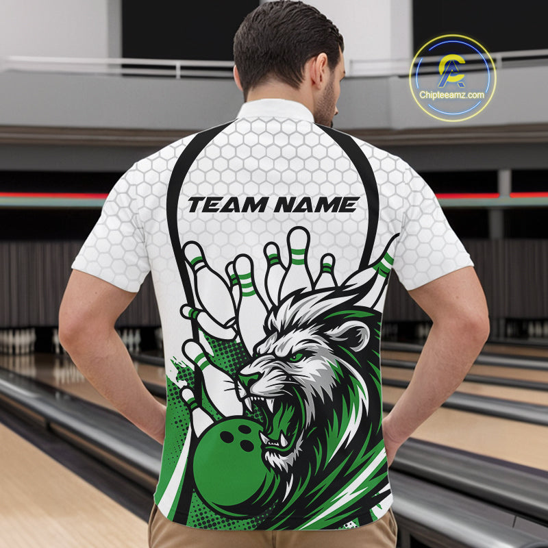 Custom Green Lion Bowling Men Quarter-Zip Shirt, Lion Bowling Team League Shirt IPHW10127