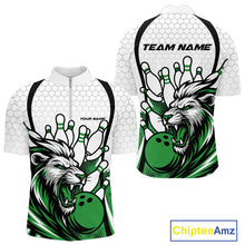 Load image into Gallery viewer, Custom Green Lion Bowling Men Quarter-Zip Shirt, Lion Bowling Team League Shirt IPHW10127