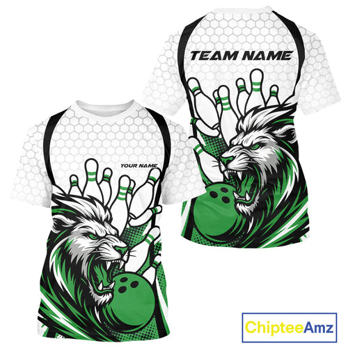 Custom Green Lion Bowling Men T-Shirts, Lion Bowling Team League IPHW10127
