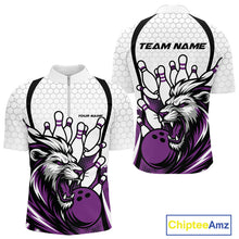 Load image into Gallery viewer, Custom Purple Lion Bowling Men Quarter-Zip Shirt, Lion Bowling Team League Shirt IPHW10128