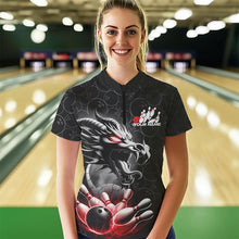 Load image into Gallery viewer, Custom Black And Red Dragon Bowling Women Quarter-Zip Shirts, Dragon Bowler Outfit IPHW8916