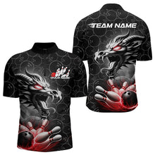 Load image into Gallery viewer, Custom Black And Red Dragon Bowling Men Quarter-Zip Shirts, Bowling Pattern Dragon Bowler Outfit IPHW8916