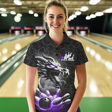 Load image into Gallery viewer, Custom Black And Purple Dragon Bowling Women Polo Shirts, Bowling Pattern Dragon Bowler IPHW8917