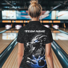 Load image into Gallery viewer, Custom Black And Blue Dragon Bowling Women Polo Shirt, Bowling Pattern Dragon Bowler Outfit IPHW8918