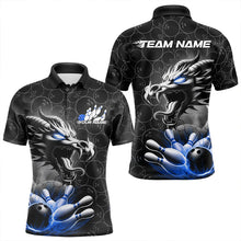 Load image into Gallery viewer, Custom Black And Blue Dragon Bowling Men Polo Shirts, Bowling Pattern Dragon Bowler Outfit IPHW8918