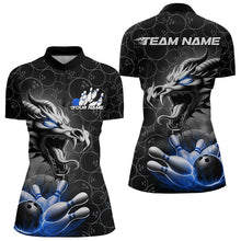 Load image into Gallery viewer, Custom Black And Blue Dragon Bowling Women Quarter-Zip Shirts, Dragon Bowler Outfit IPHW8918