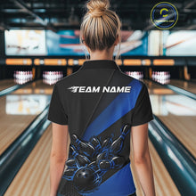 Load image into Gallery viewer, Custom Black And Blue Flame Women Bowling Team Shirt, Bowling League Shirt Bowler Jersey IPHW11291