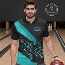 Load image into Gallery viewer, Custom Turquoise Blue Flame Men Bowling Team Shirts, Bowling League Shirt Bowler Jerseys IPHW11293