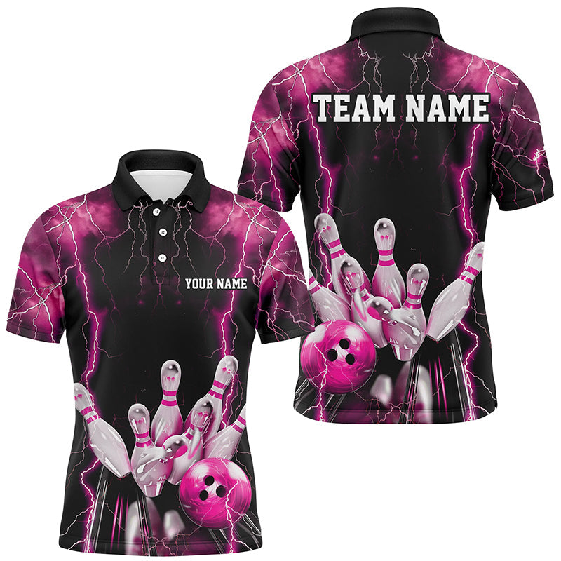 Black And Pink Thunder Lightning Custom Bowling Shirts For Men, Team Jerseys Bowlers Gift IPHW7158