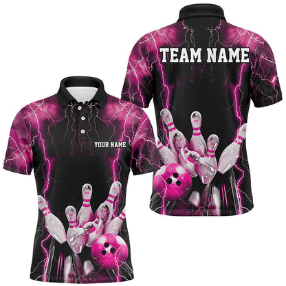 Black And Pink Thunder Lightning Custom Bowling Shirts For Men, Team Jerseys Bowlers Gift IPHW7158