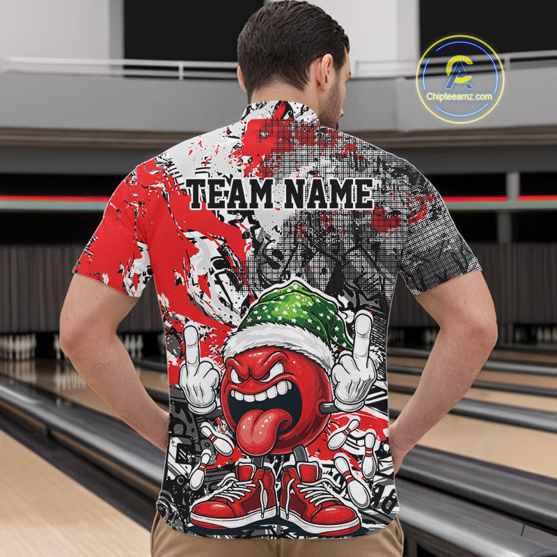 Custom Funny Christmas Bowling Men Quarter-Zip Shirts, Crazy Bowling Ball Xmas Outfit IPHW10129