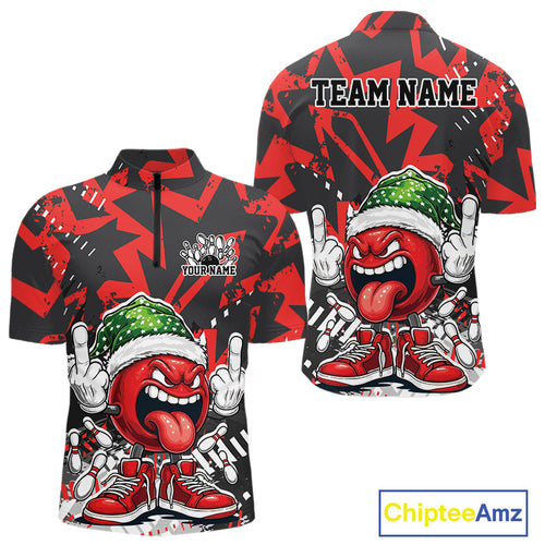 Custom Funny Christmas Bowling Men Quarter-Zip Shirts, Crazy Bowling Ball Xmas Outfit IPHW10130