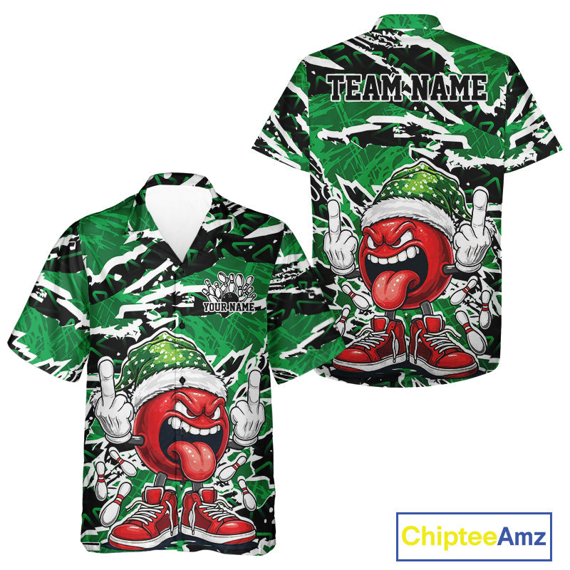 Custom Funny Christmas Bowling Men And Women Hawaiian Shirts, Crazy Bowling Ball Xmas Outfit IPHW10132