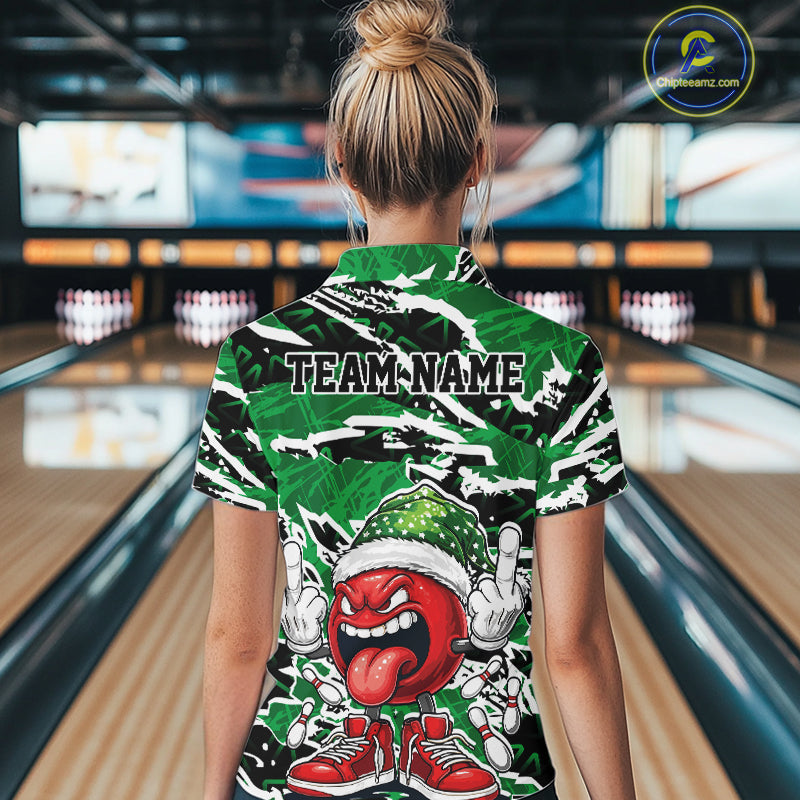 Custom Funny Christmas Bowling Women Quarter-Zip Shirts, Crazy Bowling Ball Xmas Outfit IPHW10132