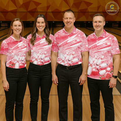 Custom Red Heart Valentine Bowling Couples Shirt, Heart And Roses Bowling Husband And Wife Gifts With Name IPHW10517