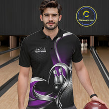 Load image into Gallery viewer, Custom Black And Purple Heart Bowling Men Polo Shirt, Hexagon Bowling Team Jerseys IPHW11308