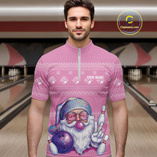 Load image into Gallery viewer, Custom Funny Santa Christmas Men Bowling Quarter-Zip Shirts, Pink Xmas Bowling Team Outfit IPHW10140