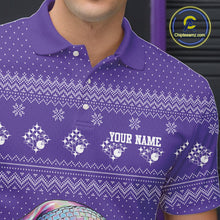 Load image into Gallery viewer, Custom Funny Santa Christmas Men Bowling Polo Shirts, Purple Xmas Bowling Team Outfit IPHW10141