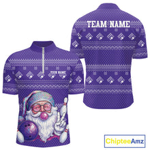 Load image into Gallery viewer, Custom Funny Santa Christmas Men Bowling Quarter-Zip Shirts, Purple Xmas Bowling Team Outfit IPHW10141