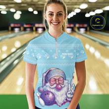 Load image into Gallery viewer, Custom Funny Santa Christmas Women Bowling Quarter-Zip Shirts, Blue Xmas Team Outfit IPHW10142