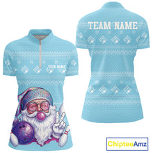 Load image into Gallery viewer, Custom Funny Santa Christmas Women Bowling Quarter-Zip Shirts, Blue Xmas Team Outfit IPHW10142