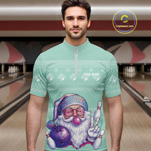 Load image into Gallery viewer, Custom Funny Santa Christmas Men Bowling Quarter-Zip Shirts, Mint Green Xmas Team Outfit IPHW10143