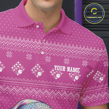 Load image into Gallery viewer, Custom Funny Santa Christmas Men Bowling Polo Shirts, Bright Magenta Xmas Team Outfit IPHW10144